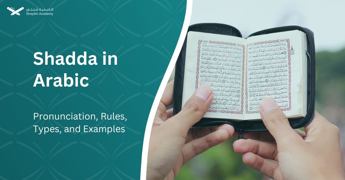 Shadda in Arabic Pronunciation, Rules, Types, and Examples In this blog post, we will explore the meaning, designs, pronunciation, rules, types, and examples of Shadda in Arabic. Shadda is a fascinating Arabic diacritic that adds depth and emphasis to words. Its presence can completely change the meaning of a word and elevate it to a higher level of expression. Whether you are learning Arabic or simply intrigued by its intricate script, understanding Shadda is crucial. Get ready to uncover the mysteries behind this powerful symbol! What is Shadda in Arabic The Shadda in Arabic is a small w shaped diacritic mark represented by the symbol (ـّ) and placed above a letter. Its main purpose is to indicate the doubling or gemination of a consonant sound within a word. This emphasis is achieved by holding the doubled consonant for a slightly longer duration compared to a regular consonant. The Shadda plays a crucial role in Arabic orthography as it helps differentiate between words that may share similar spellings but have different meanings, allowing the written script to accurately represent the unique phonetic characteristics of the Arabic language. Shadda is also called Tashdid (تَشْدِيْدٌ) and is recited with emphasis. The Shadda is formed by bringing together two identical letters, with the first one having Sukoon (no vowel) and the second one having a vowel. Pronunciation of Shadda in Arabic The Shadda pronunciation in Arabic involves doubling the consonant sound for clarity and distinction. To indicate this doubling, the same letter is written twice, with the first occurrence marked by a Sakoon (no vowel) and the second occurrence accompanied by a short vowel mark such as Fatha, Dhamma, or Kasra. This emphasis on the doubled consonant sound is visually represented by placing the Shadda diacritic above the letter. For example, in the word مَكْكَة, the Shadda indicates the doubling of the ك sound, resulting in the pronunciation مَكَّة. By employing the Shadda, Arabic speakers can ensure precise articulation when a consonant is repeated within a word. Looking to learn Arabic from the comfort of your home Join our online Arabic course at Shaykhi Academy and unlock the beauty and depth of the Arabic language under the guidance of experienced instructors. Shadda Designs in Arabic Shadda, an Arabic diacritic, is a crucial element for indicating the doubling of consonant sounds in words. Its usage extends to pronunciation, grammar, and verb conjugation. Here's a detailed examination 1. Shadda for Consonant Doubling Shadda is used when two identical consonant letters appear consecutively in a word, emphasizing the repetition of the sound. It clarifies the gemination of the consonant, enhancing the pronunciation and understanding of the word. 2. Shadda for Identical Letters Shadda signifies the presence of two of the same consonant letters coming together in a word. It doubles the consonant and retains its accompanying vowel or Tanween (double diacritic), emphasizing its pronunciation 3. Shadda for Sun Letters Shadda is used with sun letters and 14 specific consonants in Arabic. It assimilates the sun letter with the subsequent ل (laam), resulting in the omission of pronunciation for ل. 4. Shadda for Phonetically Similar Consonants Shadda merges phonetically similar consonants within phrases, creating emphasis on pronunciation. It combines the sounds of the adjacent consonants, reflecting their close relationship and providing clarity in speech. 5. Shadda in Verb Conjugation Shadda affects verb conjugation when some verbs end in a double letter. Depending on the pronoun used, the doubled letter may be repeated twice or remain as one letter with Shadda for proper conjugation. 6. Shadda with Noon Sakina and Tanween Shadda assimilates Noon Sakina (نْ) or Tanween to the following letter in the word. This assimilation creates a double sound and indicates the doubling of the corresponding consonant. Rules of Shadda in Arabic Shadda is a significant diacritic in Arabic that indicates the doubling of a consonant sound. It is essential to understand the rules of Shadda to accurately pronounce and write in Arabic. The following are the key rules of Shadda, explained as follows 1. Doubling Consonants Shadda is utilized when two identical consonant letters appear consecutively in a word. The first consonant with Shadda is written with Sukoon (no vowel). While the second consonant is accompanied by a short vowel. These two consonants are then merged, and a Shadda is placed above the letter to signify its doubled pronunciation. 2. Word Initial Restrictions It is important to note that words cannot commence with a letter marked with Shadda. Consequently, the presence of Shadda is strictly limited to non-initial positions within words. 3. Placement with Vowel Marks When Shadda is combined with either Fattah or Dammah, it is written above the letter bearing the Shadda. However, when Shadda is combined with Kasrah, the Kasrah is written below the letter, while the Shadda remains positioned above it. 4. Special Pronunciation The letters ن (Noon) and م (Meem) produce a distinct nasal sound, known as Ghunnah when accompanied by Shadda. Ghunna is solely produced from the nose and is phonetically similar to the sound hmm. The duration of the Ghunna sound is approximately two counts. By following these rules diligently while studying Points of Articulation of The Arabic Letters and practicing regularly using examples from native speakers' works will help learners gain confidence in their ability to use shadda effectively. Types of Shadda in Arabic In the Arabic language, there are different types of Shadda, known as Tashdeed, which are used to emphasize the doubling of a consonant with specific short vowel sounds. These include Tashdeed Al-Fath, Tashdeed Al-Kasr, and Tashdeed Al-Dam. 1. Tashdeed Al-Fath Tashdeed Al-Fath is a diacritic mark used in the Arabic language to emphasize the doubling of a consonant with a short vowel sound of Fatha (-َ). This is achieved by writing the letter with Shadda (ـَّ) above it. For instance, the word درَّسَ (darassa) demonstrates the use of Tashdeed Al-Fath. In this example, the letter Ra (ر) is written with a Shadda (ـَّ) above it, indicating that the Ra sound is doubled in pronunciation. The short vowel sound of Fatha (-َ) is added to the second Ra. This emphasizes the doubling of the Ra sound in the word درَّسَ. 2. Tashdeed Al-Kasr Tashdeed Al-Kasr is another diacritic mark used in Arabic to emphasize the doubling of a consonant with a short vowel sound of Kasra (-ِ). It is represented by writing the letter with Shadda (ـِّ) above it. An example of this is the word طَيِّبٌ (tayyibun). In this example, the letter Yaa (ي) is written with a Shadda (ـِّ) above it, indicating that the Yaa sound is doubled in pronunciation. The short vowel sound of Kasra (-ِ) is added to the second Yaa. This highlights the doubling of the Yaa sound in the word طَيِّبٌ. 3. Tashdeed Al-Dam Tashdeed Al-Dam is a diacritic mark used in Arabic to emphasize the doubling of a consonant with a short vowel sound of Damma (-ُ). It is denoted by writing the letter with Shadda (ـُّ) above it. An example illustrating this is the word وَلِيٌّ (waliyun). In this example, the letter Yaa (ي) is written with a Shadda (ـُّ) above it, signifying that the Yaa sound is doubled in pronunciation. The short vowel sound of Damma (-ُ) is added to the second Yaa. This draws attention to the doubling of the Yaa sound in the word وَلِيٌّ. These examples showcase the utilization of Shadda to indicate the doubling of a consonant with different short vowel sounds. It is worth noting that the pronunciation and usage of Shadda may vary depending on the specific word and context within the Arabic language. Examples of Shadda in Arabic In Arabic, the diacritical mark Shadda (ـّ) is used to signify the doubling of a consonant within a word. We will now provide a detailed explanation for each example that demonstrates the use of Shadda in Arabic. Example 1 The word شَدَّةٌ (shadda) itself serves as an example of Shadda usage. In this case, the consonant dal (د) is doubled, and this duplication is indicated by the presence of Shadda (ـَّ) above the dal character. Example 2 In the word جَنَّةٌ (jannatun), Shadda (ـَّ) replaces one occurrence of the consonant noon (ن). This replacement with Shadda signifies the doubling of the noon sound during pronunciation. Example 3 The word طَرِيٌّ (tariyyun) contains a doubled Yaa (ي) consonant. The repetition of the Yaa sound is emphasized by the existence of Shadda (ـُّ) above the character. Example 4 With Tashdeed Al-Kasr, the word عَنِّيْ ('anni) exemplifies the use of Shadda (ـِّ) to represent the doubled Noon (ن) sound. In this case, the Shadda indicates the repeated pronunciation of the Noon sound. Example 5 The word فَنَّانٌ (fannanun) showcases Tashdeed Al-Fath where Shadda (ـَّ) denotes the duplication of the noon (ن) sound. This example highlights the use of Shadda to indicate the doubling of consonant sounds. These examples showcase how shadda enhances pronunciation and distinguishes between similar-sounding words. Understanding these variations helps learners gain proficiency in reading and speaking Arabic accurately. Learn Fusha Arabic from Experts Enroll in Shaykhi Academy's Comprehensive Language Program! At Shaykhi Academy, we offer Fusha Arabic classes that are designed to help students develop a strong foundation in the Arabic language. Our expert instructors utilize a comprehensive curriculum that covers all aspects of Fusha Arabic. In addition to the classes, we also provide access to the renowned Al-Menhaj book, which is widely recognized as an authoritative resource for learning Arabic. Whether you are a beginner or looking to further improve your Arabic proficiency, our Fusha Arabic classes at Shaykhi Academy, along with the Al-Menhaj book, will guide you toward achieving your language goals. Conclusion Shadda is an important diacritic mark in the Arabic language that signifies the doubling of a consonant sound. It plays a crucial role in determining pronunciation and word meaning. Shadda designs vary in their appearance but always serve to emphasize the letter it is placed on. Understanding the different types of shadda, such as Tashdeed Al-Fath, Tashdeed Al-Kasr, and Tashdeed Al-Dam, allows for accurate pronunciation and proper interpretation of words. By following the rules of shadda usage, learners can enhance their understanding and mastery of Arabic script. If you are interested in learning more about Fusha Arabic or want to delve deeper into topics like shadda, consider enrolling in Fusha Arabic classes at Shaykhi Academy and referring to resources like the Al-Menhaj book for comprehensive study materials.